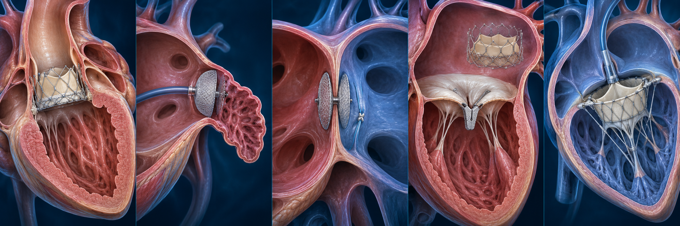 Cutaway heart anatomy with a representative transcatheter aortic valve implant